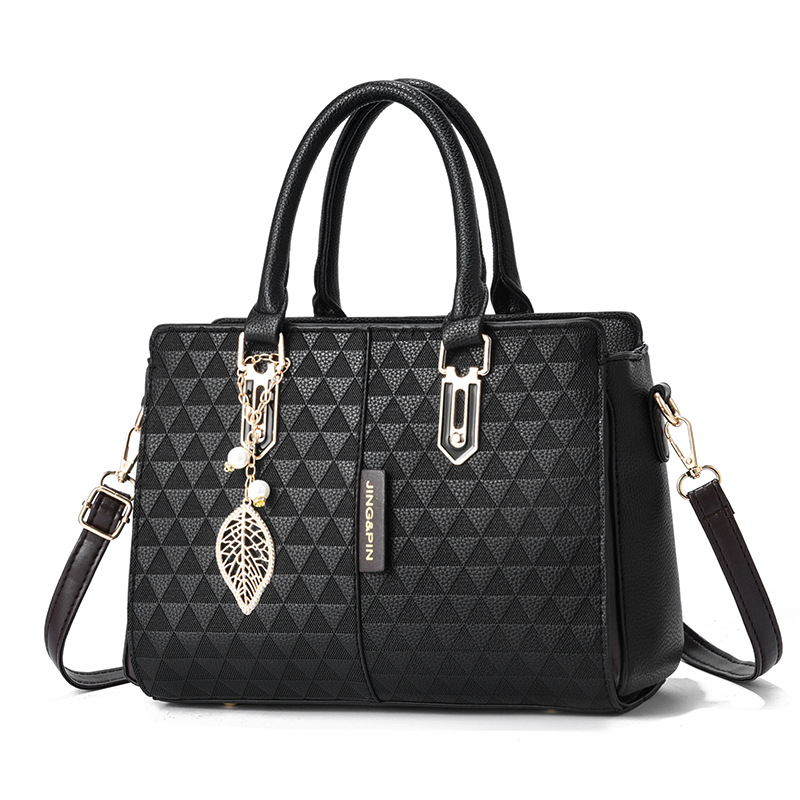 Luxury Bags Direct - グリッド柄高級クロスボディバッグ ハードレザー高級ハンドバッグ エレガントバッグ 新作直販 レディースバッグ リーフチェーン付き
