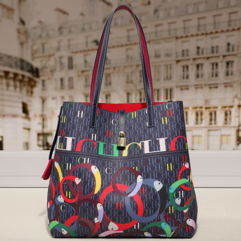 Tote Bag Leather Monogram - 高級感のある女性用エレガントな大容量トートバッグ、プリントモノグラム、南京錠付きレザーショルダーバッグ、デイリー旅行、仕事、通勤用ハンドバッグ
