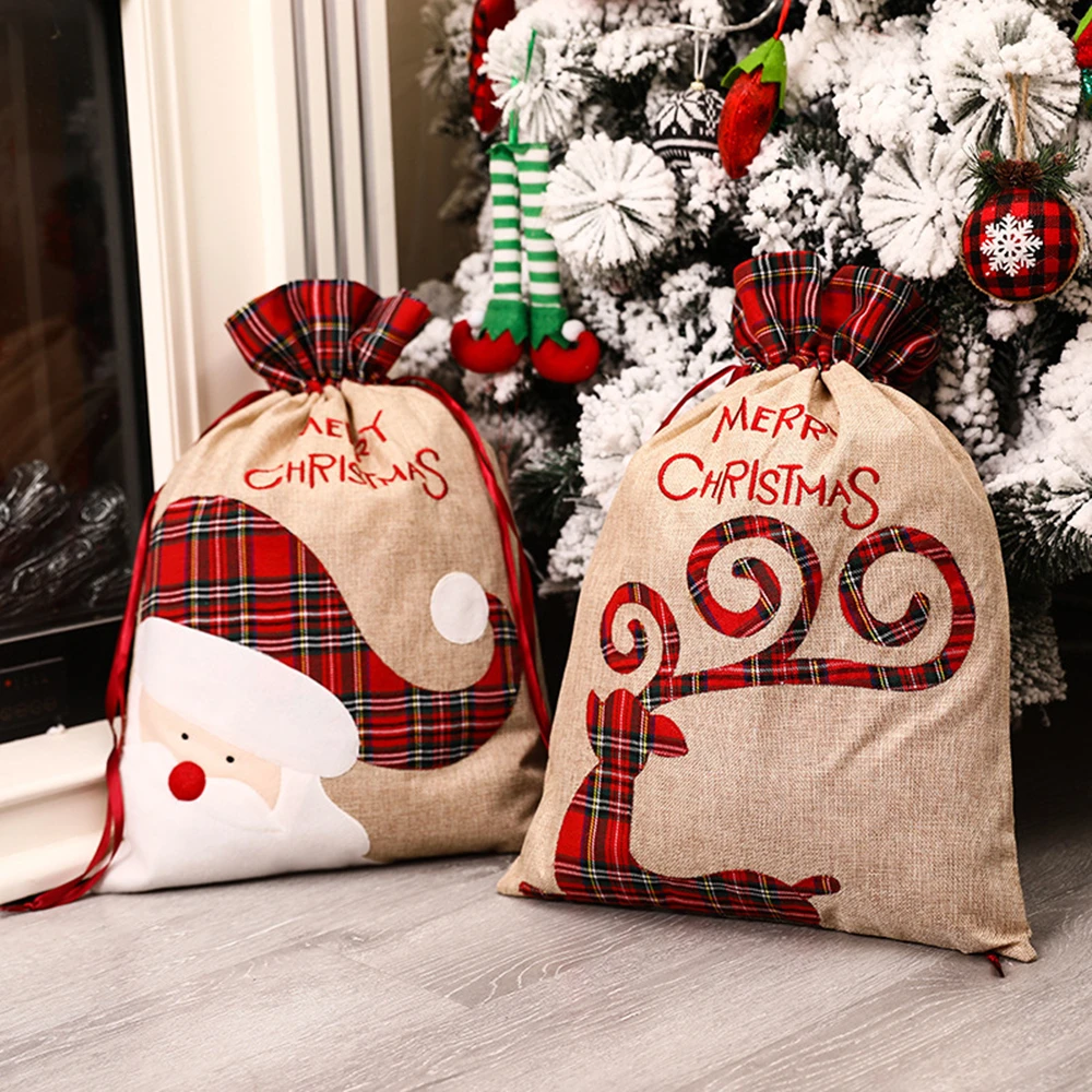 Luxury Xmas Bags - 大きなクリスマスギフトバッグ巾着高級リネン包装袋エルフメリークリスマスアクセサリークリスマスデコレーショングッズ