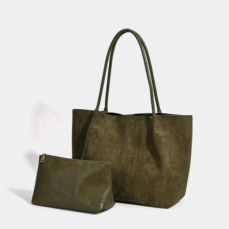 Xl Luxury Bags - 女性の新しいレトロスエードフロストバッグカジュアル大型高級デザイン通勤ハイエンド脇の下バッグソフトハンドルジッパー閉鎖トートバッグ