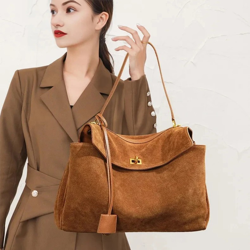 Luxury Bag Collection - 秋冬女性のスエード本革バッグショルダーハンドバッグ大容量シングルトートバッグハンドバッグ高級デザイナーバッグ