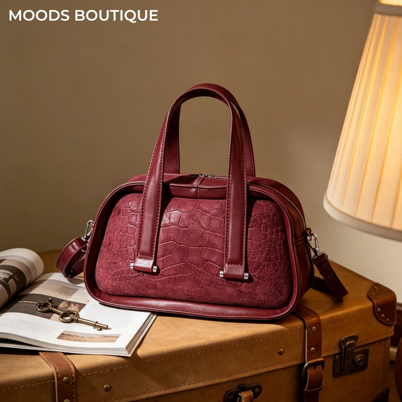 Luxury Bags Consignment - レトロなクロコダイル柄ミニボストンハンドバッグ 女性用 ダブルストラップ 通勤用ショルダー クロスボディバッグ 2026