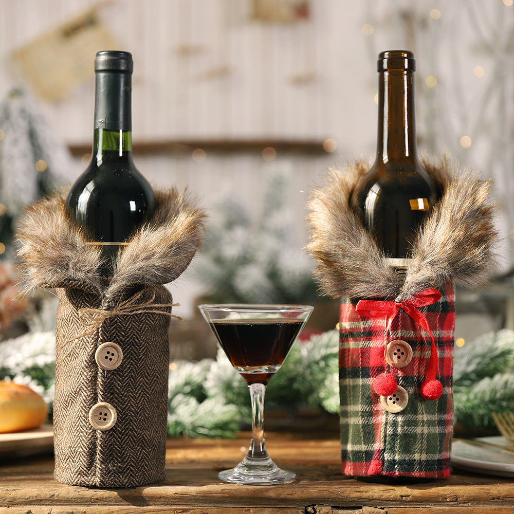 Luxury Xmas Bags - 高級クリスマスワインボトルカバー ストライプ柄/格子柄スカート型ワインボトルバッグ クリスマス/ナヴィダード/クリスマスパーティーのテーブルデコレーション用ギフト