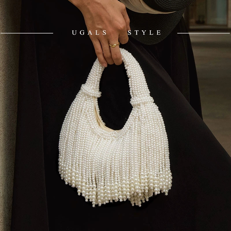 Luxury Bag Collection - デザインハンドルパールイブニングクラッチバッグ、高級デザイナーロングタッセルクラッチパースバッグ
