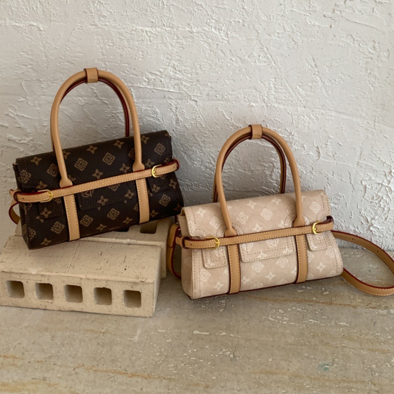 Tote Bag Leather Monogram - クラシックなヴィンテージモノグラムミニトートクロスボディバッグ、レザートリムとバックル付きのトレンディで多用途なトップハンドルバッグ