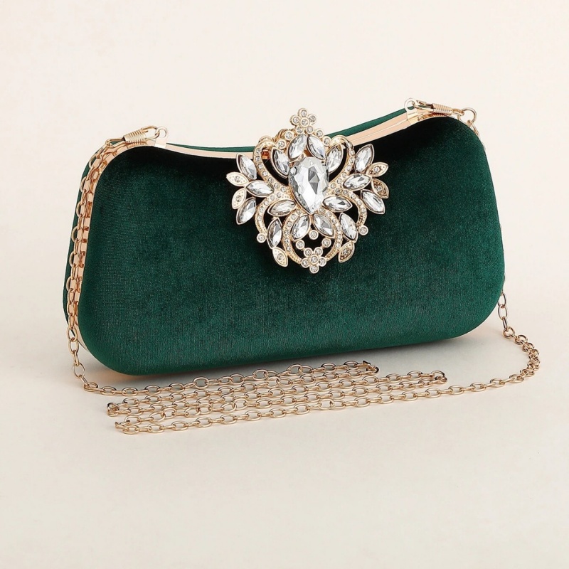 ダークグリーンベルベットクラッチバッグ高級ラインストーン花柄 - Luxury Bag Collection のレビューと価格