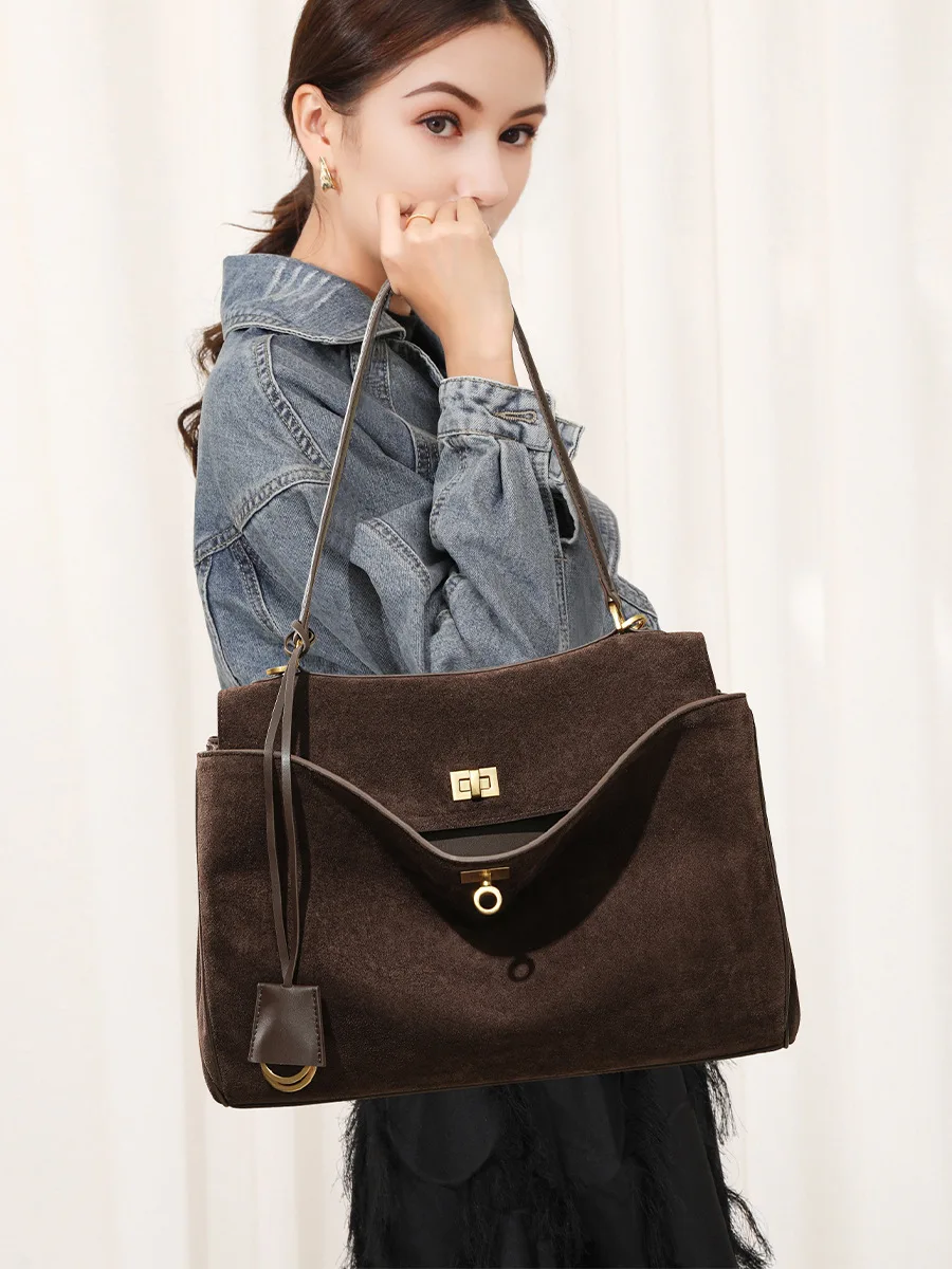 秋冬女性のスエード本革バッグショルダーハンドバッグ大容量シン - Luxury Bag Collection のレビューと価格