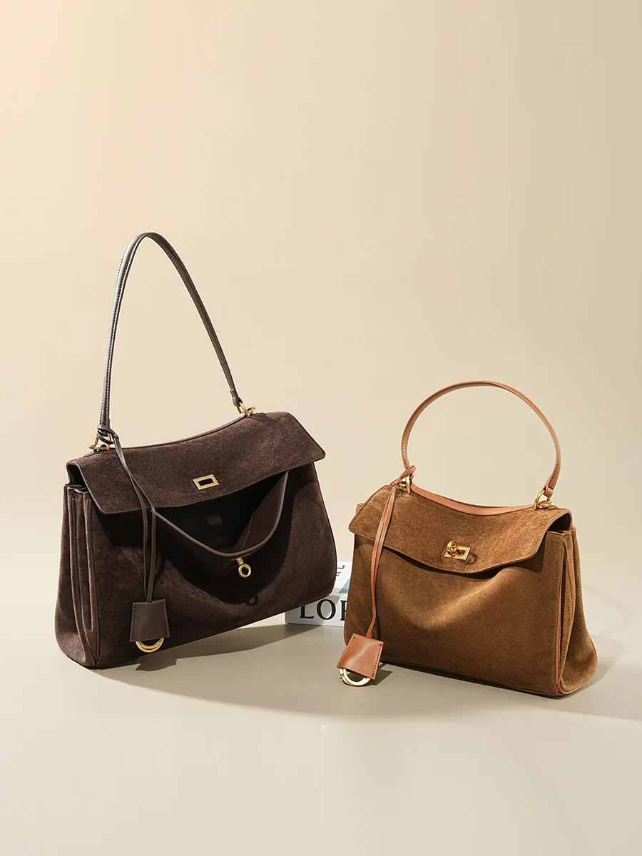 秋冬女性のスエード本革バッグショルダーハンドバッグ大容量シン - Luxury Bag Collection のレビューと価格