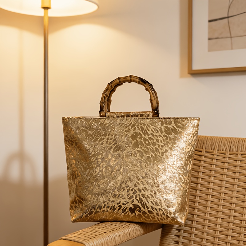 ライトラグジュアリーなメタリックゴールドジャカードリーフ柄ト - Xl Luxury Bags のレビューと価格