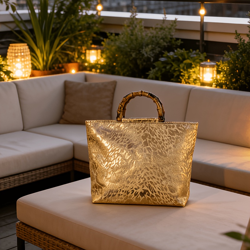 ライトラグジュアリーなメタリックゴールドジャカードリーフ柄ト - Xl Luxury Bags のレビューと価格
