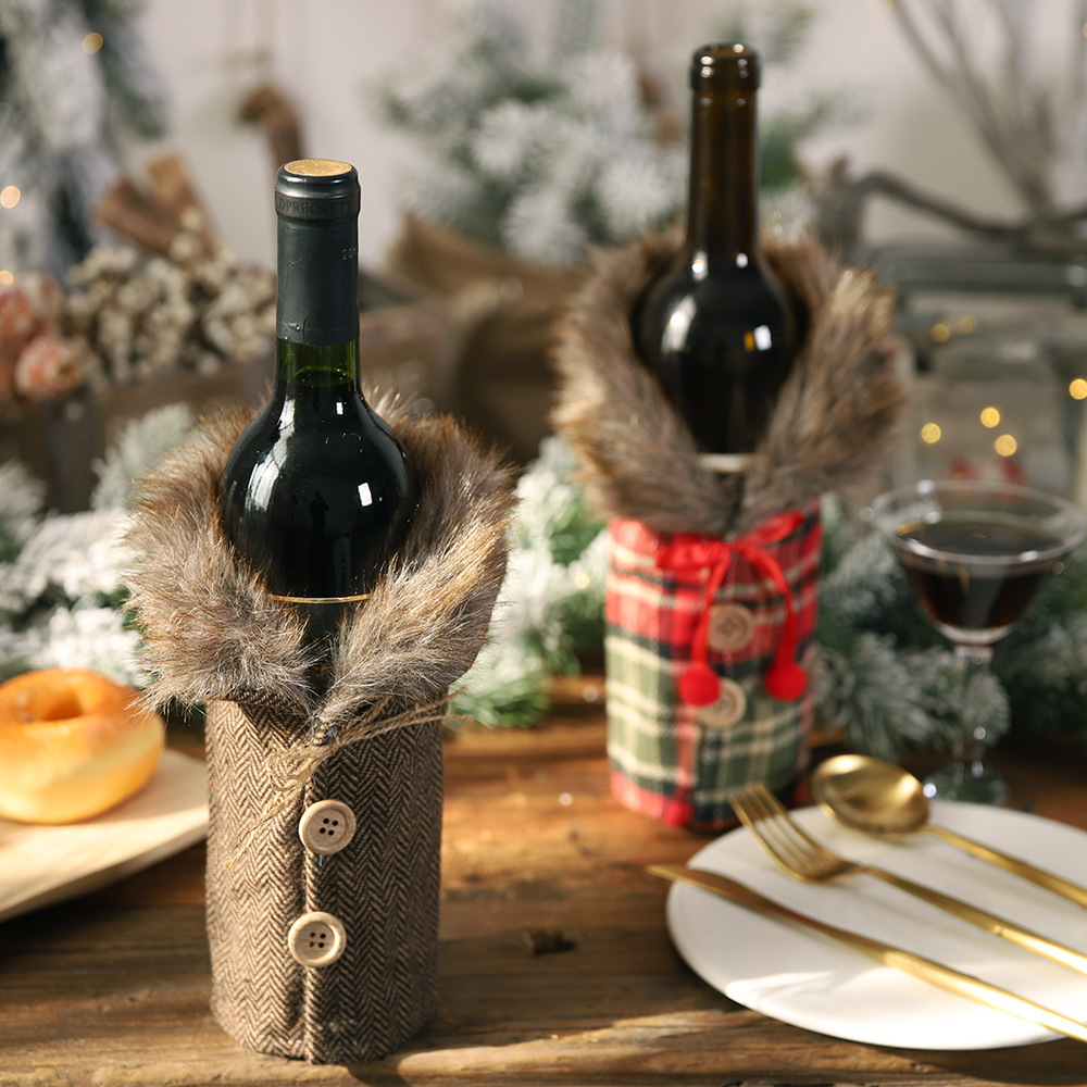 高級クリスマスワインボトルカバー ストライプ柄/格子柄スカー - Luxury Xmas Bags のレビューと価格