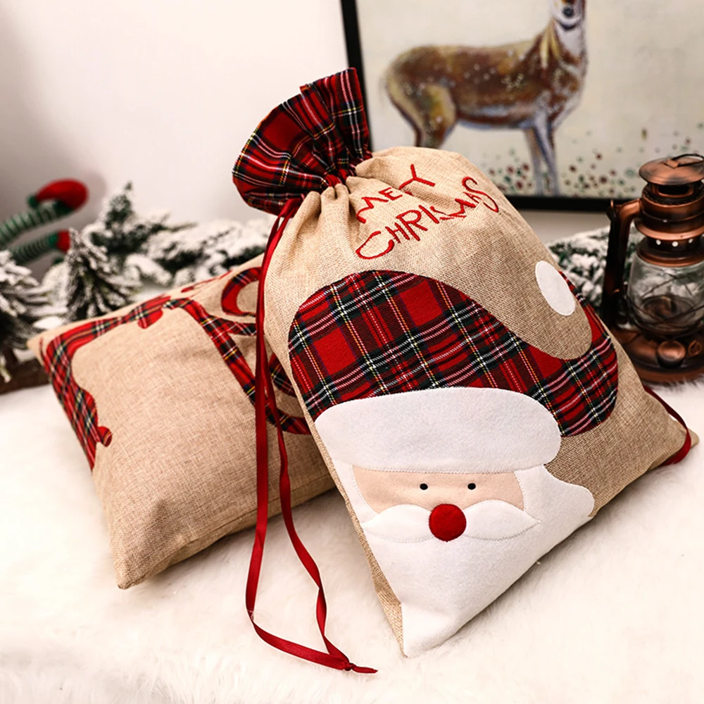 大きなクリスマスギフトバッグ巾着高級リネン包装袋エルフメリー - Luxury Xmas Bags のレビューと価格