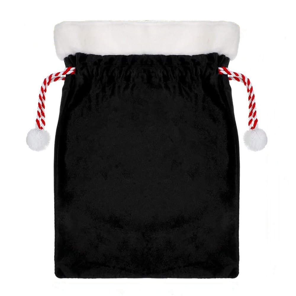 ブラックサンタサックバッグフェイクファートリム巾着ポンポン高 - Luxury Xmas Bags のレビューと価格
