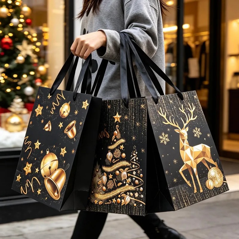 1/5個入り ブラックゴールド クリスマスギフトバッグ 高級 - Luxury Xmas Bags のレビューと価格