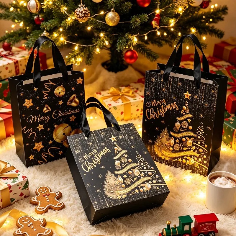 1/5個入り ブラックゴールド クリスマスギフトバッグ 高級 - Luxury Xmas Bags のレビューと価格